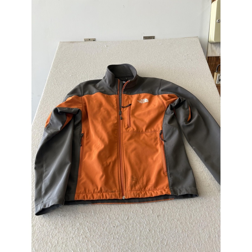 The North Face Jacket Mens Small Orange Gray‎ Softshell Fleece Lined Full Zip